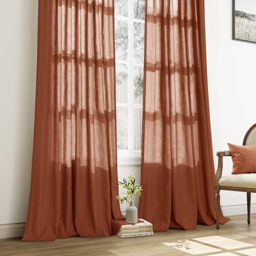 Aersas Terracotta Pinch Pleat Linen Curtains 84 Inch Length 2 Panels