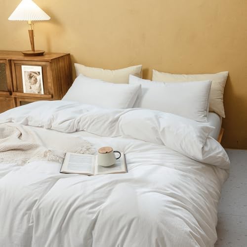 FOSSA Duvet Cover Set 100% Washed Cotton Linen Feel Super Queen