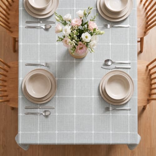 Horaldaily Farmhouse Plaid Tablecloth, Light Gray, 60×120 Inch