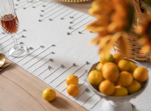 Caflife Grey Beige Cotton Linen Rustic Boho Table Runner 13 x 72 Inch