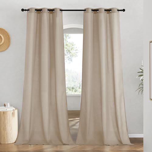 NICETOWN Linen Taupe Window Curtains 84 inches Long, Grommet Thick