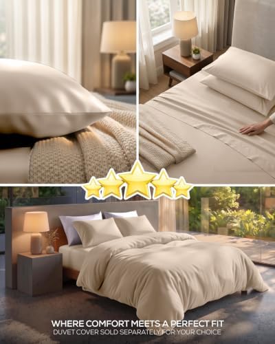 Luxury T1500 Full Sheet Set with LinenWrap 4 Piece Soft Sheets - Beige