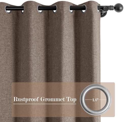Fcosie Anti-Rust Nickel Grommet 100% Blackout Linen Look Curtains