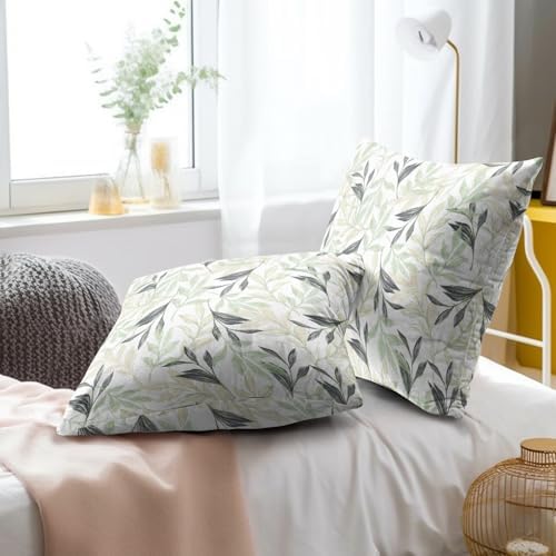 Spring Sage Green and Cream Leaf Pillowcovers 18X18 Inch Green and