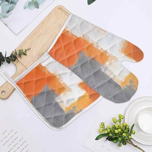 Quilted Cotton Terry Cloth Oven Mitt, Pot Holder Gradient Orange Gray
