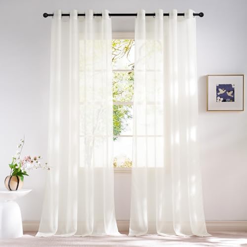 NICETOWN Natural Sheer Bedroom Curtains 84 Inches Long, W54xL84, 2