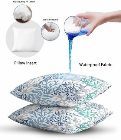 Marine Blue Teal Gray Sea Coral Outdoor Decorative Pillow Set of