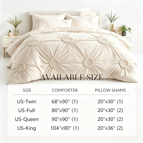 Elegant Pinch Pleat Duvet Cover Set,Soft Breathable Bedding