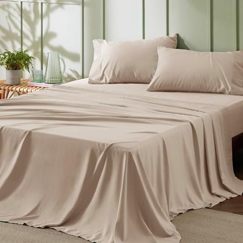 Bedsure Queen Size Light Khaki Sheet Set and Boho Duvet Cover Set with