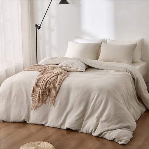 Cream Gray Duvet Cover Queen Size 100% Sandwashed Cotton