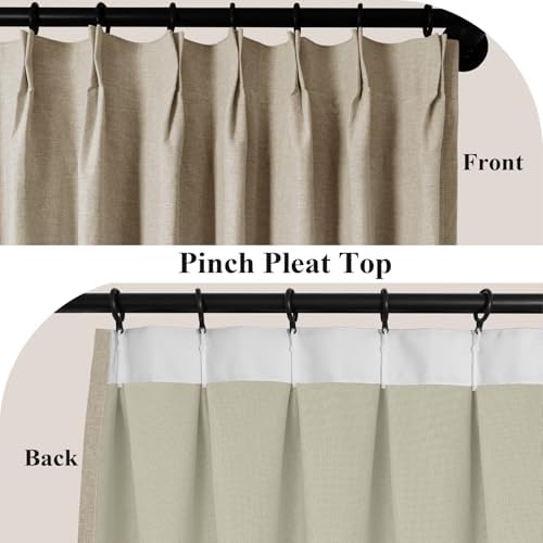 Fcosie Extra Long Curtains Linen Texture, 100% Blackout Soft Pinch