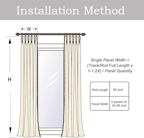 2 Panels Pinch Pleat Linen Curtains 108 Inches Long for Living Room