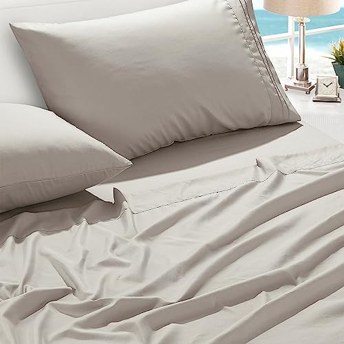 ESCA 4-Piece Taupe Sheet Set Queen Size with Flat Sheet, Fitted Sheet