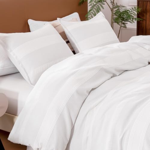SLEEP ZONE Duvet Cover Set King, Luxury Jacquard Stripe Soft and