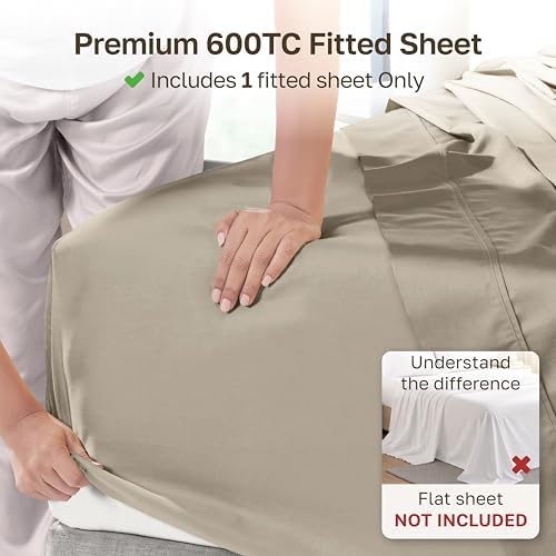 California Design Den 600 Thread Count Fitted Sheet Queen, Cool Taupe