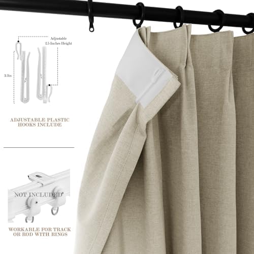 Fcosie Beige Extra Long Pinch Pleated Curtains 120 Inches Long 100%