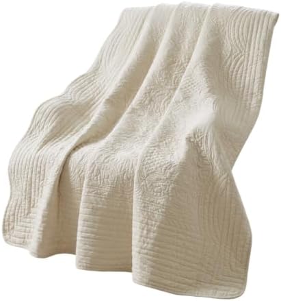 Beige Quilted Throw with Scalloped Edges, 60x72 inch Cotton Quilt Set