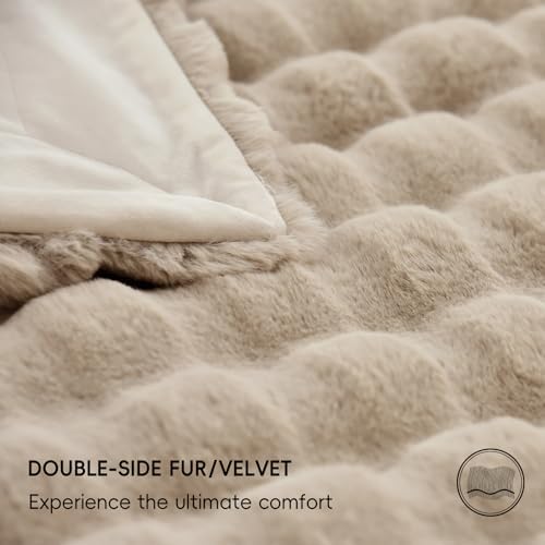 PHF Warm Faux Fur Twin Blanket, Ultra Soft Cozy, 60"x80", Oak