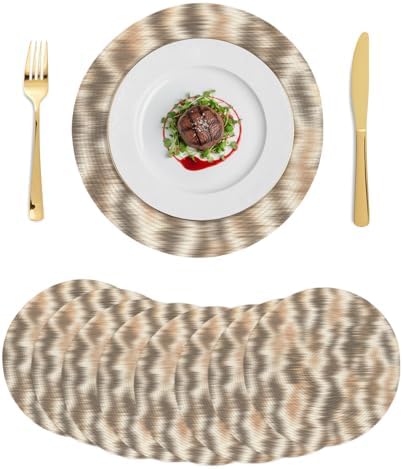 Minimalist Taupe Waves Round Braided Placemats Set of Set of 8 Heat