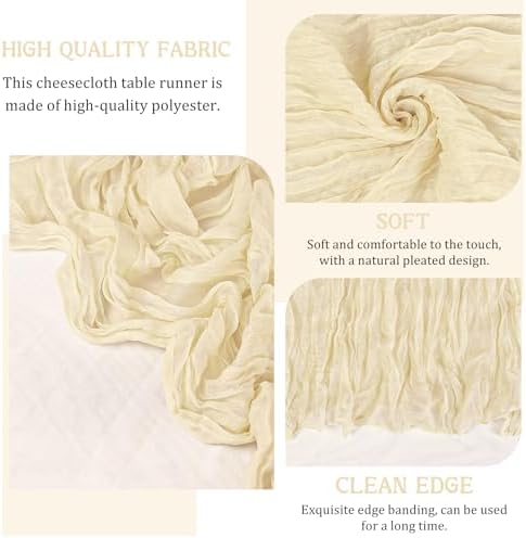 6 Pack 120 Inch Beige Cheesecloth Table Runner Boho Rustic Gauze Sheer