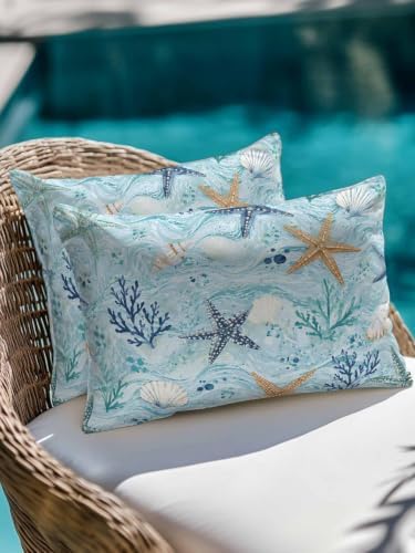 Waterproof Outdoor Throw Pillows with Inserts 12"x20" Set of 2,Coastal