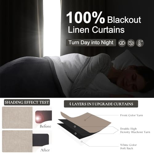 QJmydeco Flax Linen Curtains for Living Room 2 Panels Set, 8-3/4 ft
