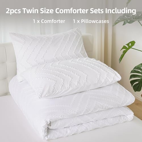 YIRDDEO Twin Size Comforter 2Pcs, White Boho Chevron Bedding Sets
