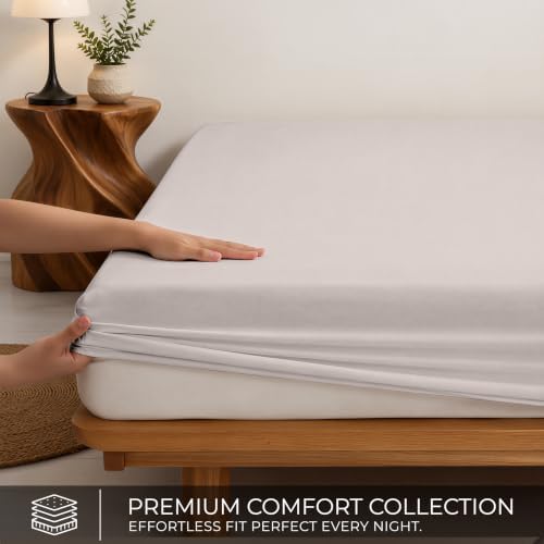 RUVANTI 100% Cotton Fitted Twin Sheets, Percale Weave – Soft Beige