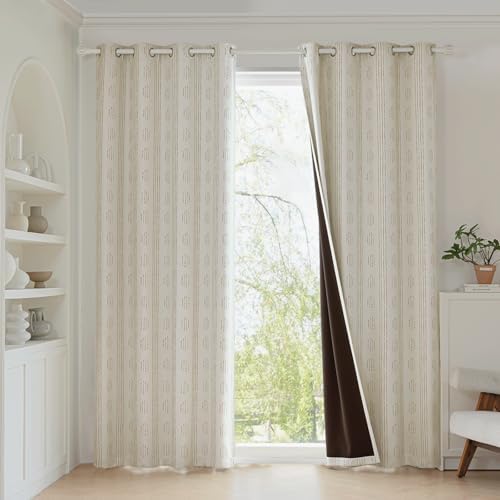 100% Blackout Taupe Boho Curtains, 96 Inches, 2 Panels for Bedroom