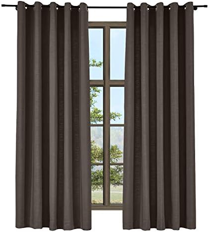 TWOPAGES Brown Grommet Linen Curtains for Bedroom,54Wx 96L,Set of 2
