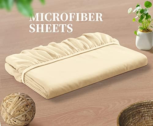 Manyshofu Light Beige King Extra Deep Fitted Sheet, 24 Inch Pocket