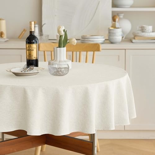 Decorelia Waterproof Faux Linen Tablecloth for Round Dining Table