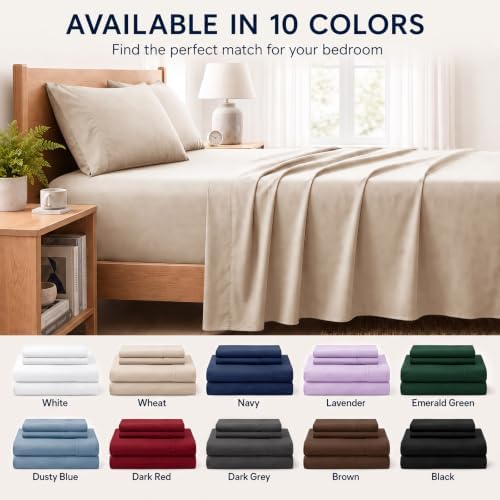 CozyLux 4-Piece King Sheet Set, 21-Inch Extra Deep Pocket, Wheat