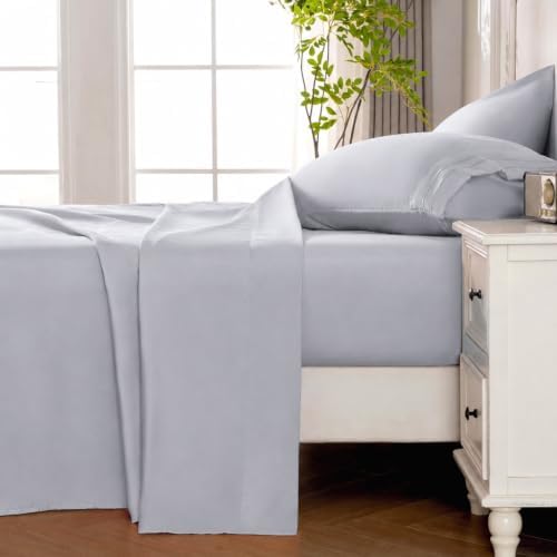 Silver Gray King Size Sheet Set, Pre-washed Microfiber Cotton-Like