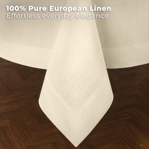Classic LinenTM by D'Moksha, 100% Pure Linen Ivory Tablecloth
