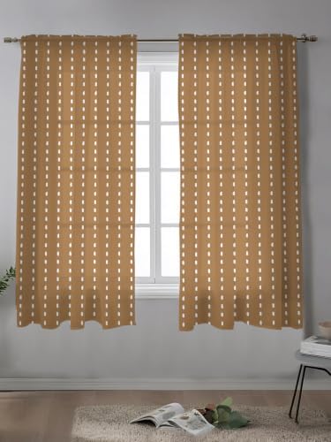 Geometric Stripes Brown Sheer Curtains 72 Inch length,Rod Pocket