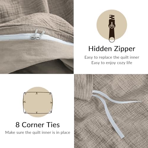 Bailix Muslin Duvet Cover Full, 100% Cotton, Oatmeal