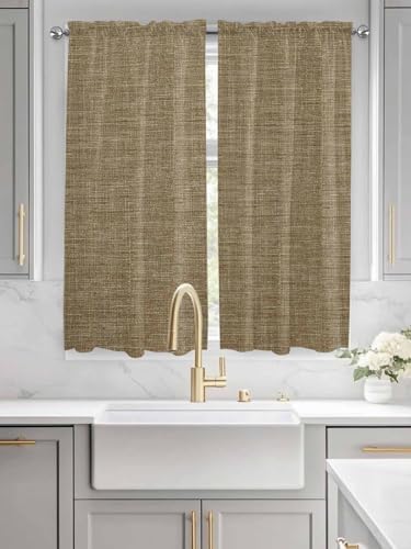 Vintage Brown Window Curtains 72 Inch Length, Farmhouse Retro Dark