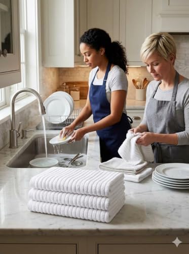 12 Pack, 100% Cotton Ribbed Terry White Bar Mop for Kitchen, Highly