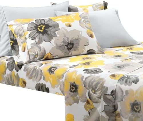 Lush Decor Leah Soft Floral Sheet Set, 6 Piece Set, Queen, Yellow &