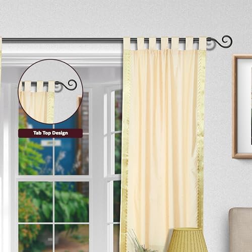 Cream Tab Top Sheer Sari Curtain / Drape / Panel - 80W x 63L - Pair