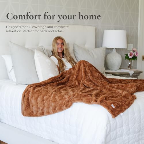 GRACED SOFT LUXURIES Faux Fur Blanket Cozy Camel Sofa Bed 50x60