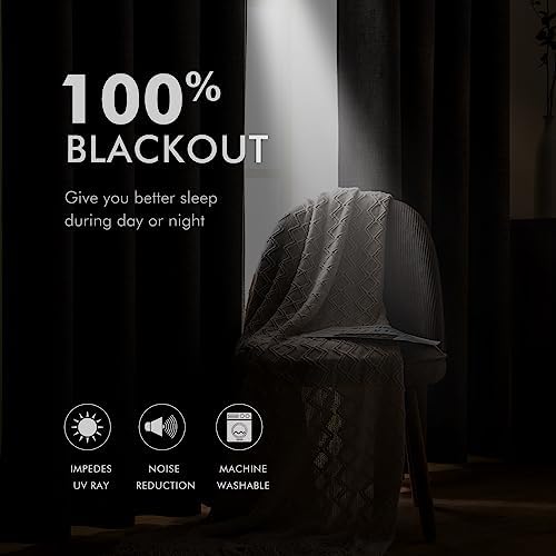 MIULEE 100% Blackout Linen Curtains for Bedroom 52x84 Inches Ivory