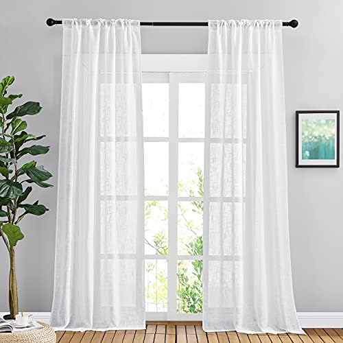 NICETOWN White Semi Sheer Living Room Curtains 108 inches Long, Rod