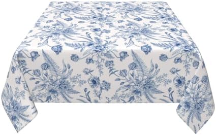 Blue Floral Square Tablecloth 60x60 Inch Square Blue and White