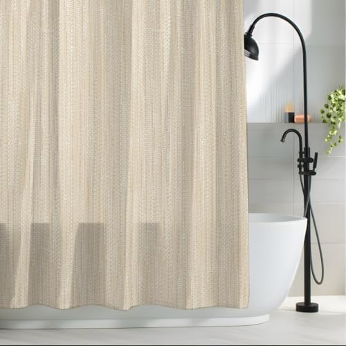 Shower Curtain, Minimalist Light Beige Waterproof Shower Curtain Set