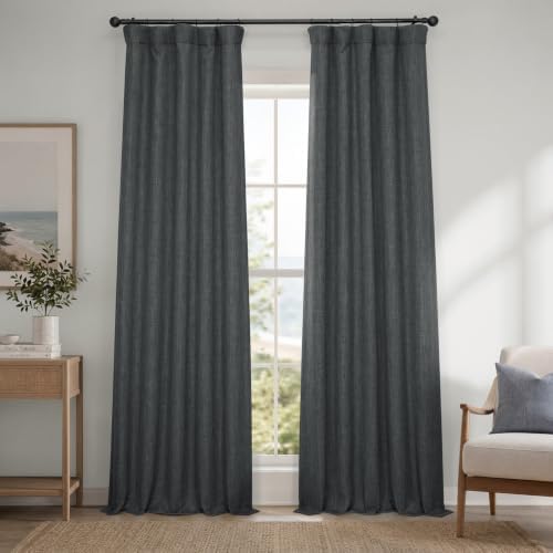 Faux Linen Curtains for Living Room (1 Panel) - 50W X 120L, Dark