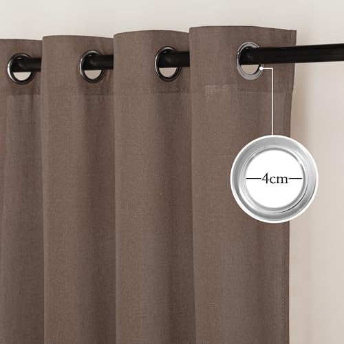 NICETOWN Linen Brown Curtains 96 inch Long, Grommet Privacy Added