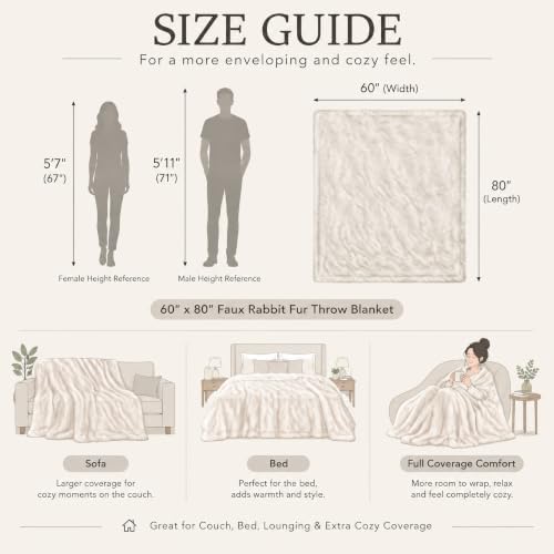 Soft Double-Sided Faux Fur Throw Blanket for Couch, Taupe, 60x80