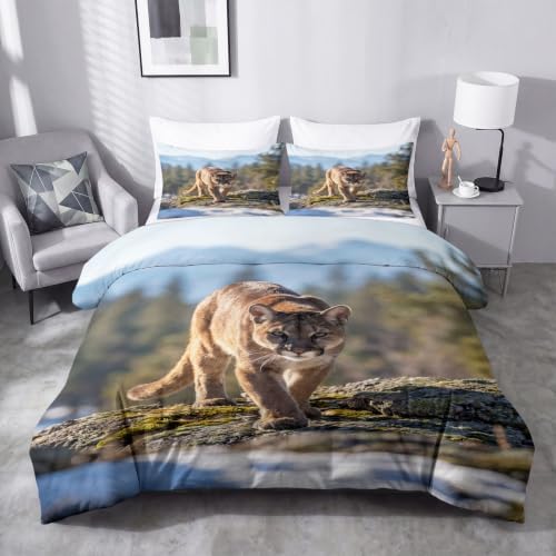 King Duvet Cover Set Soft Microfiber Animals Lion